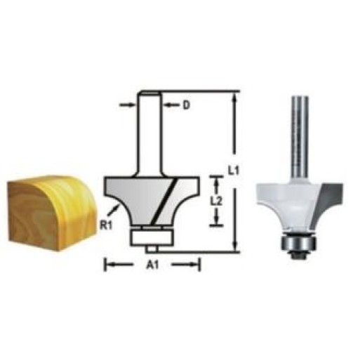 Freze contur rotund, cu doua taisuri, cu rulment, 8mm, A1=25.4mm, D-48387