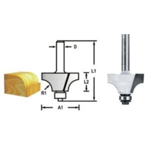Freze evazate, cu doua taisuri, cu rulment, 8mm, A1=38.1mm, D-48555