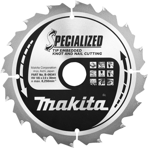 Panze disc Specialized pentru lemn cu cuie, Ø185x30mm Z16, B-09341